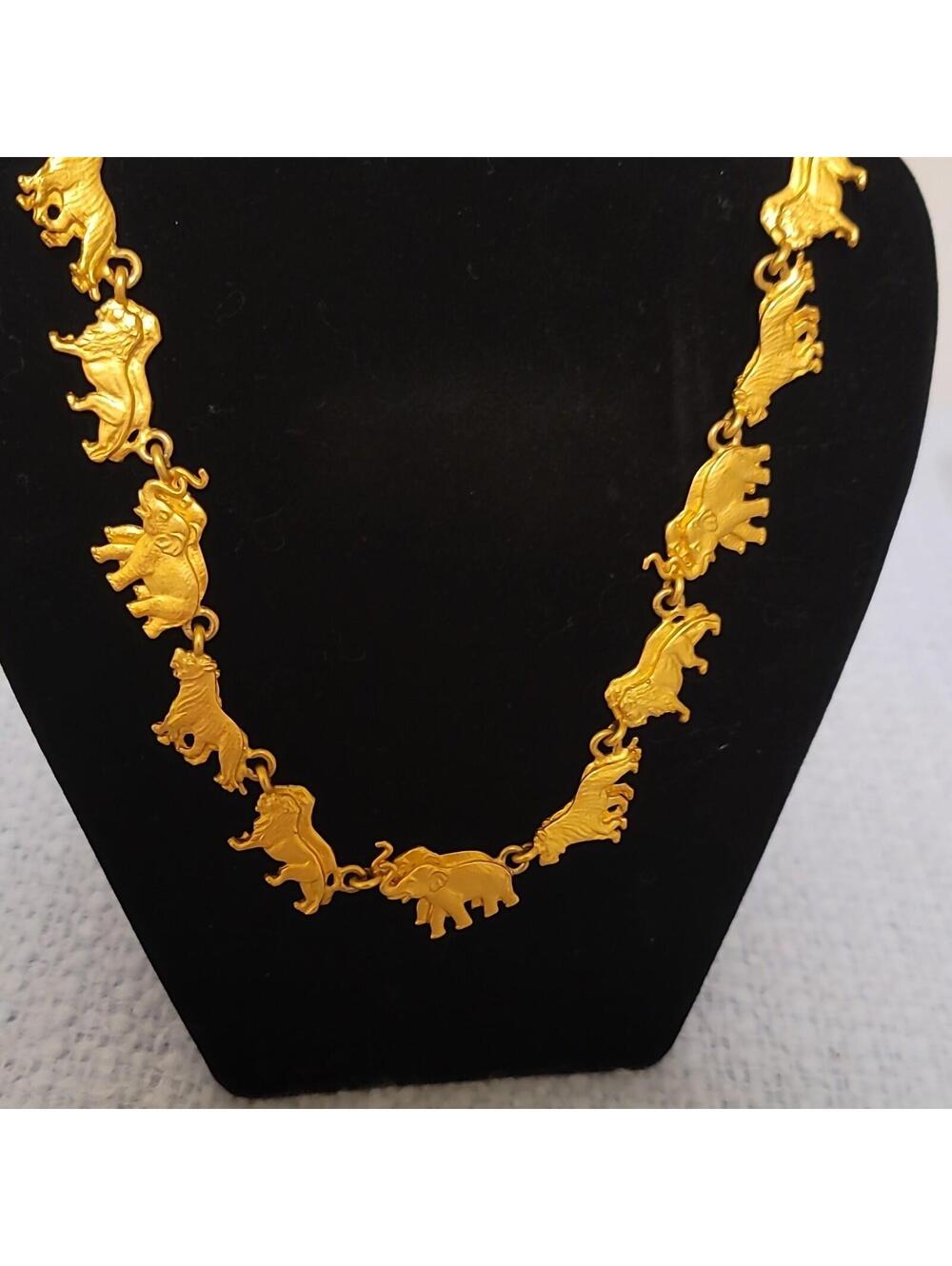 Wild Bryde Gold Tone Cable Chain Necklace Animal Charm Crystal Drop Signed
